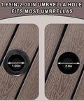 Outdoor Patio Umbrella Table With Two Weight Bags And Umbrella Hole Brown Wicker End Table With Storage Two Tier Design