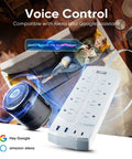 Killer Smart Power Strip And Charging Station Featuring Six Controlled Outlets Plus Four Usb Ports With Rapid Type C Delivery in use with voice control.