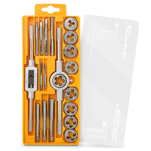 Complete 20 Piece Metric Tap And Die Set M3 To M12 For Thread Repair And Tapping Screw And Bolt Rethreading Tools With Wrenches And Durable Case For DIY Garage And Workshop in yellow case