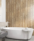 Bathroom with Wood Look Peel And Stick Vinyl Plank Flooring 6x36 Inches on the wall, featuring modern bathtub