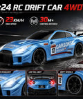 1:24 RC Drift Car With LED Lights 2.4GHz Remote Control Thrilling Speed Up To 23 Kilometers Per Hour Adjustable Pace Blue Finish