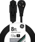 8 Ft 3 Outlet Flat Extension Cord With Grounded 3 Prong Plug Right Angle Flat Design 16 Gauge Power Strip For Indoor Office Use UL Listed Black Space Saving Tangle Free close-up