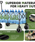 38 Inch Long Collapsible Wagon With 440Lb Capacity And 220L Interior Space Extended Frame Heavy Duty Folding Cart with water bottles