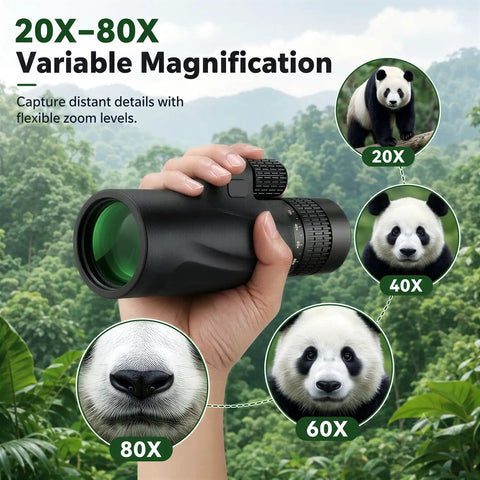 80x100 High Power Monocular With Smartphone Adapter For Adults Crystal Clear Bird Watching Scope Travel Camping Hiking Adjustable Zoom Lightweight Portable Long Range View For Nature Lovers And Outdoor Enthusiasts, 20x-80x zoom