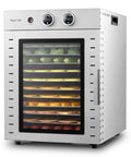 Top Shelf Food Dehydrator Machine With Twelve Stainless Steel Trays And Digital Timer For No Sweat Drying From 68 To 194 Fahrenheit showing dried fruits and vegetables.