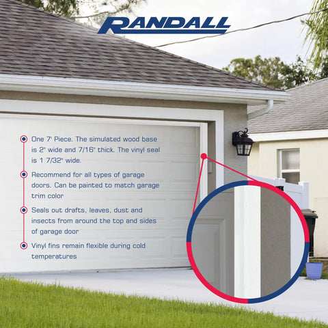 Close-up of Garage Door Weatherstrip Seal Dual Vinyl 7 Feet Top And Sides White For All Door Types Keeps Drafts Out Dust Debris