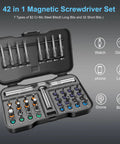42 In 1 Magnetic Screwdriver Set With Ratcheting Handle And Storage Case, open showing bits and handle for multi-device repairs