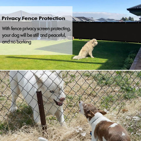 Privacy Screen For Fences Six Foot By Fifty Foot Heavy Duty Black HDPE 220 GSM Fence Panel With Brass Grommets in backyard