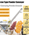 Powder Screw Conveyor With Inclined Spiral Design For Easy Powder Handling Heavy Duty 3 Cubic Meters Per Hour Capacity 220 Volt Single Phase