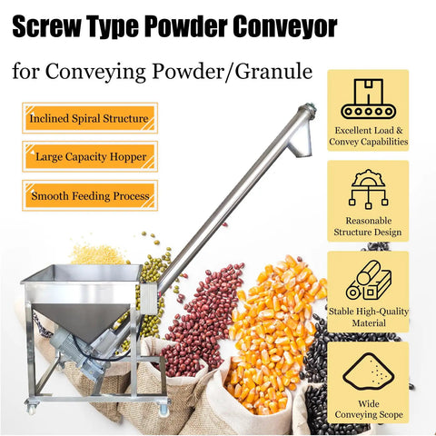Powder Screw Conveyor With Inclined Spiral Design For Easy Powder Handling Heavy Duty 3 Cubic Meters Per Hour Capacity 220 Volt Single Phase