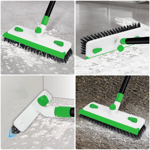 Long Handle Floor Scrub Brush With 3 In 1 Scraper Squeegee And Stiff Bristle Deck Brush for Cleaning Tile Bathroom Patio