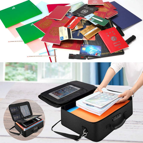 Fireproof Document Case With Lock Mega Size File Organizer Bag for A3 and A4 papers with built-in slots and compartments
