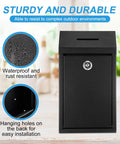 Locking Metal Donation Box With Wall Mounted Cash Box And Suggestion Slot showing weatherproof feature and hanging holes