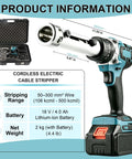 Heavy Duty Rechargeable Cable Stripper For 50-300 Mm2 Wires with adjustable length and battery specifications.