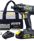 Cordless Impact Driver Kit With 180Nm Torque 20V Power 0 To 2800 RPM Variable Speed One Quarter Inch All Metal Hex Chuck