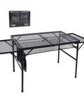 Folding Grill Table For Camping And Tailgating, Adjustable Height And Width, Metal Frame With Mesh Net, Flip Up Side Tables