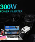 300W DC 12V To 110V Car Inverter With LED Display Dual USB Fast Charge Ports Up To 2.4A Each 2 AC Outlets 600W Peak Power in car interior