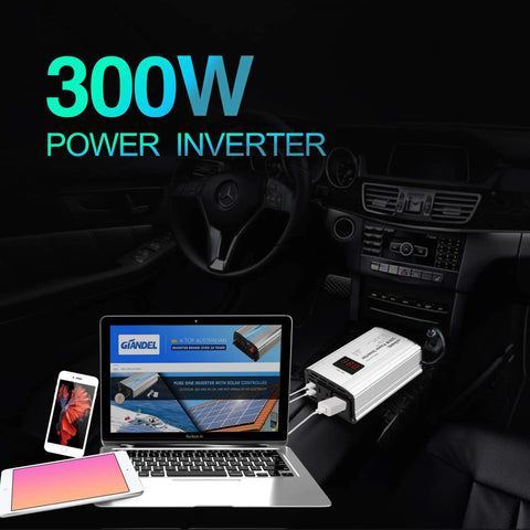 300W DC 12V To 110V Car Inverter With LED Display Dual USB Fast Charge Ports Up To 2.4A Each 2 AC Outlets 600W Peak Power in car interior