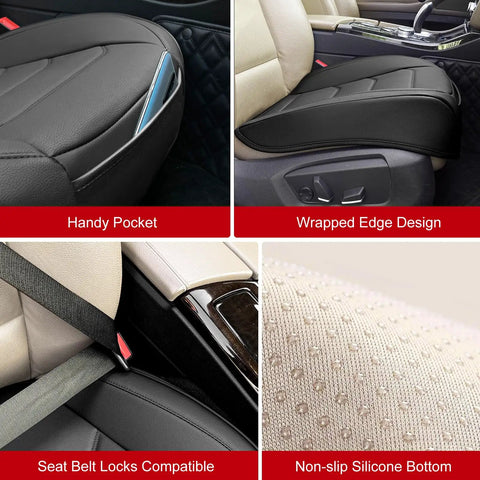 Dope PU Leather Car Seat Cover With Non Slip Grip And Full Wrap Protection Storage Pocket Easy Clean Universal Fit For 95 Percent Of Vehicles Black One Piece featuring handy pocket, wrapped edge design, seat belt compatibility, and non-slip bottom