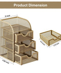 Mesh Desk Organizer With 3 Drawers Heavy Duty Desktop Storage Caddy For Office And Home Gold Finish Stationery Organizer