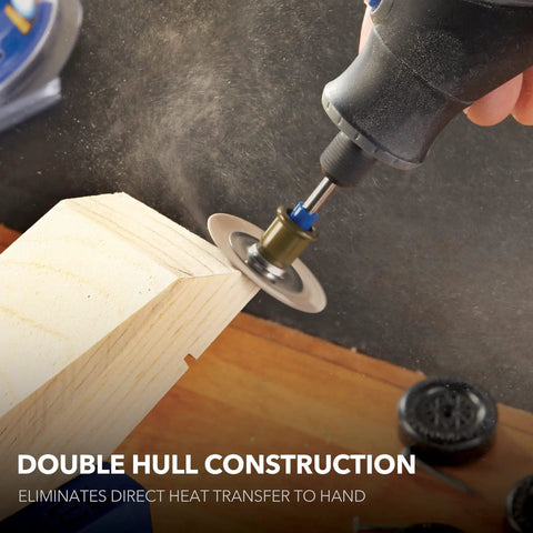All Purpose Corded Variable Speed Rotary Tool Kit With 6 Speeds in use for precise wood carving; shown cutting a wooden block.