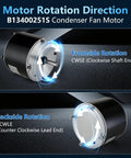 Solid Condenser Fan Motor 1/6 Horsepower 208 To 230 Volt 1075 Rpm showing rotation directions CWSE and CCWLE.