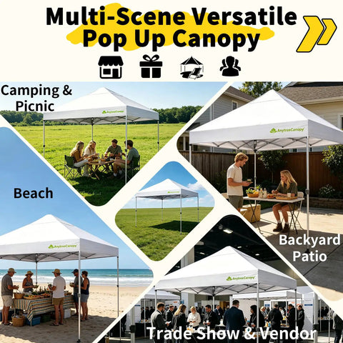 10x10 Pop Up Canopy Tent With Wheeled Bag Instant Setup No Fuss Waterproof Outdoor Shade Shelter in various outdoor settings