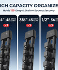 9 Piece Socket Organizer Set With 1/4 Inch 48 Clips, 3/8 Inch 45 Clips, And 1/2 Inch 36 Clips, Heavy Duty ABS Rail Holder Image