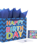 13 Inch Large Blue Gift Bag Set With Greeting Card And White Tissue Papers Laser Foil Happy Birthday For Men And Boys Bday Parties Baby Boy Gift Bag 13 X 5.2 X 10.2 Inches featuring colorful design with blue tissue paper and matching card
