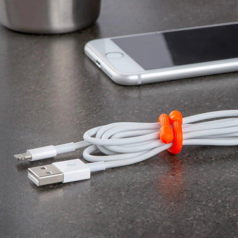 Go To Bright Orange Gear Tie 3 Inch 4 Pack Reusable Rubber Twist Ties Waterproof UV Resistant securing cables on desk