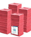 Stacks of red cotton shop towels 145 pack commercial grade 14 by 12 inches reusable cleaning rags for auto shop and workshop