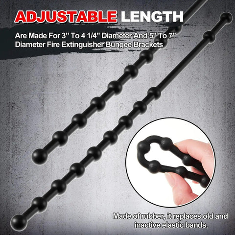 Heavy Duty Fire Extinguisher Replacement Straps 4 Pack, Black Rubber Quick Release Straps adjustable length shown
