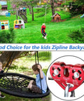 Children playing on zipline and swing set with Heavy Duty Double Trolley Zipline Kit With 25kN Carabiner And Dual Tandem Pulleys.
