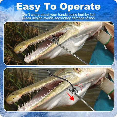 Stainless Steel Hook Remover And Dehooker Tool For Saltwater Fishin 17 Inch Push Pull Dehooker With Anti Lost Design Shark Hook Remover Durable T Handle Easy Safe Extraction For Anglers on fish mouth