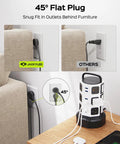 12 Outlet Surge Protector Tower With 6 USB Ports And 2 USB-C, 6.5 Foot Extension Cord For Home Office Setup, shown behind furniture