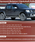 Black Nissan truck showcasing Engine Harmonic Balancer Crankshaft Pulley 7 Groove For Nissan Frontier 2005-2019 4.0L V6, OE numbers listed.