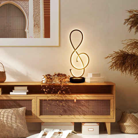 Dope Musical Note Modern Table Lamp With USB Port LED Bedside Nightstand Light Touch Dimmable Stepless Control Black Matte