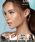 Woman wearing Dope Threadless Nose Ring Set In 14K Gold Filled, 20G 18G 16G Nose Studs For Women And Men, shown in daily activities.