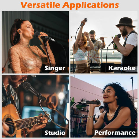 Wired Dynamic Microphone For Singing With On Off Switch, used by singers, karaoke artists, and performers in studio and live settings.