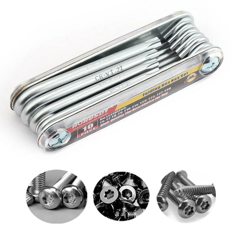 Heavy Duty Folding Torx Star Key Set With Tamper Resistant Security Design Crafted From Premium Chrome Vanadium Steel in compact arrangement.