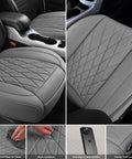 2 Pack Leather Front Car Seat Covers Full Wrapped With Storage Pockets Non Slip Waterproof Seat Protectors For Sedan SUV Truck Universal Fit Gray All Day Comfort And Premium Leather, shown in gray with rhombic pattern and storage features.
