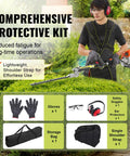 Person using Five In One 26cc Gas Powered Two Stroke Garden Tool Kit with Dual Sided Hedge Trimmer, wearing protective gear.