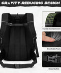 Back view of Tactical Backpack For Men 40L with padded straps, breathable foam, and MOLLE system, showing durable black design.