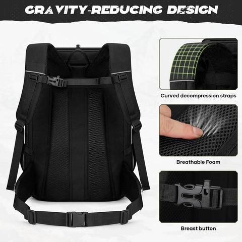 Back view of Tactical Backpack For Men 40L with padded straps, breathable foam, and MOLLE system, showing durable black design.