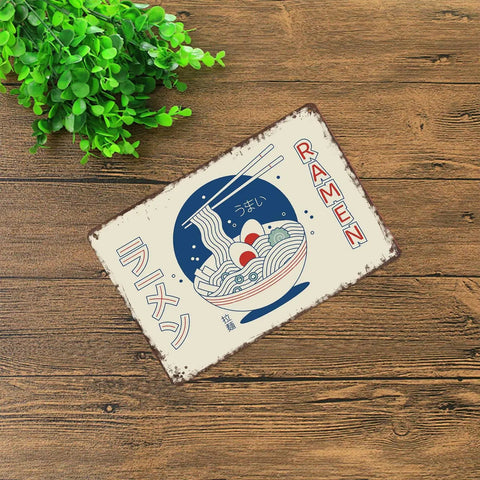 Retro Metal Ramen Sign Dope Vintage Japanese Tin Wall Art 8x12 Inches For Home Kitchen Garage Office Decor Pre Drilled Holes