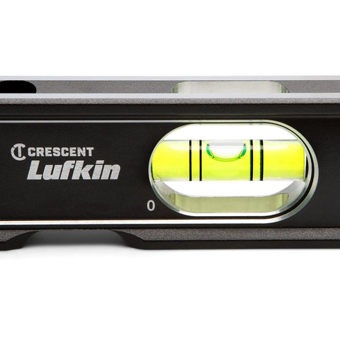 Close-up of Lufkin Aluminum Billet Level With Large Main Vial, Full Aluminum Body For Drop Protection, showing main vial