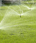 High Efficiency Pro Rotary Sprinkler With Built In Regulator Delivers Constant 30 PSI in operation on green lawn
