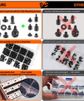 Comparison image showing Hassle Free 450 Piece Computer Screw Kit for PC Building and Repairing with M.2 SSD mounting screws.