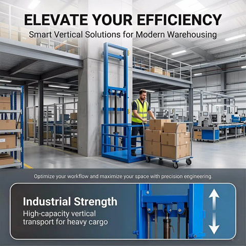 Heavy Duty Hydraulic Cargo Lift For Garage Or Warehouse With 2200 Lbs Load Capacity And Smooth Vertical Freight Elevator System in industrial setting with boxes.
