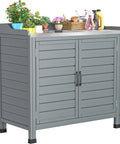 Outdoor Garden Potting Bench With Storage Cabinet And Metal Tabletop Removable Shelf Wooden Planting Workstation Grey